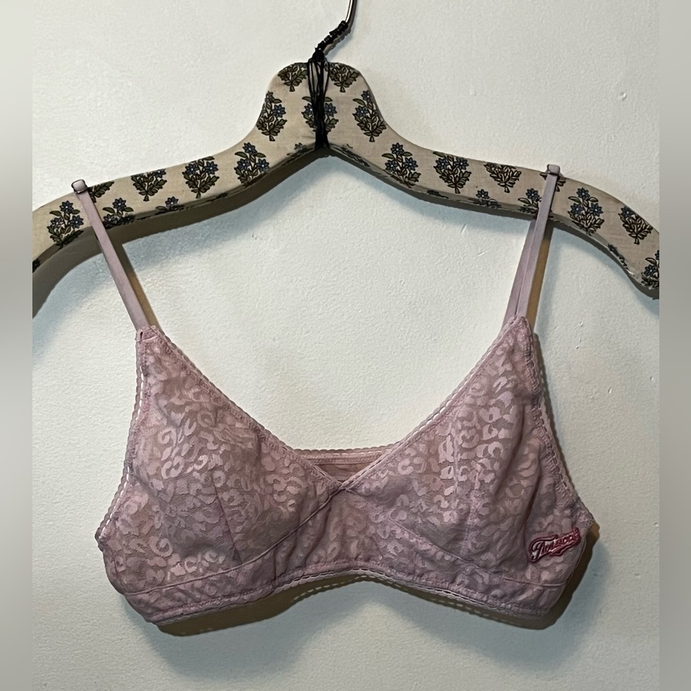 FIORUCCI pink lace bralette with logo embroidery patch